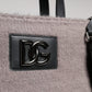Grey Alpaca Wool Logo Plaque Tote Shoulder Bag