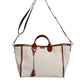 Beige Brown Cotton Leather Duffle Shoulder Bag