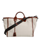 Beige Brown Cotton Leather Duffle Shoulder Bag