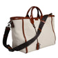 Beige Brown Cotton Leather Duffle Shoulder Bag