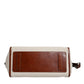 Beige Brown Cotton Leather Duffle Shoulder Bag