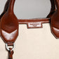 Beige Brown Cotton Leather Duffle Shoulder Bag