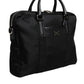 Black Leather Document Briefcase Top Handle Bag