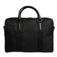Black Leather Document Briefcase Top Handle Bag