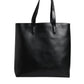 Black Calf Leather Shopping Tote Shoulder Bag