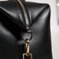 Black Calfskin Leather Hand Shoulder Duffle Bag