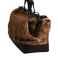 Beige Maroon Velvet Leather Jacquard Travel Handbag Bag