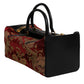 Multicolor Leather Brocade Velvet Travel Duffle Tote Bag