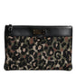 Multicolor Leopard Jacquard Print Logo Plaque Pouch Bag