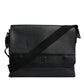 Black Logo Plaque Leather Messenger Shoulder Strap Bag