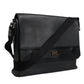 Black Logo Plaque Leather Messenger Shoulder Strap Bag
