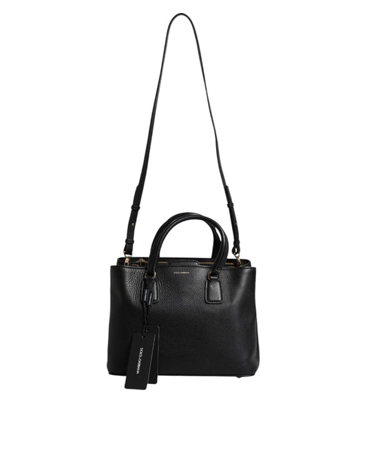 Black Calf Leather Logo Plaque Shoulder Handbag Bag