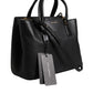 Black Calf Leather Logo Plaque Shoulder Handbag Bag
