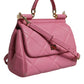 Pink Leather Sicily Logo Shoulder Satchel Bag