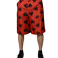 Orange Silk Heart Print Bermuda Shorts