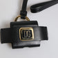 Black Leather Strap Gold Metal Logo Plaque Airpods Case