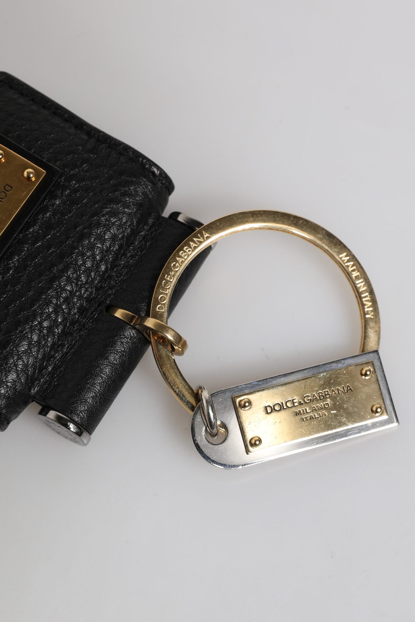 Black Leather Strap Gold Metal Logo Plaque Airpods Case