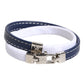 Blue White Leather Trimmed DG Engraved Silver Tone Clasp Bracelet