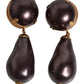 Gold Brass Black Pearl Clip On Dangling Jewelry Earrings