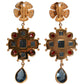 Gold Tone Crystal Rhinestone Embellish Dangling Earrings