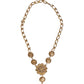 Gold Brass Floral Crystals Pearl Embellished Necklace