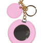 Pink Calf Leather Gold Metal Logo Print Keyring Keychain