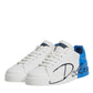 White Blue Leather Logo Low Top Sneakers Shoes
