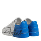 White Blue Leather Logo Low Top Sneakers Shoes
