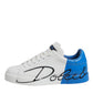 White Blue Leather Logo Low Top Sneakers Shoes