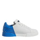 White Blue Leather Logo Low Top Sneakers Shoes