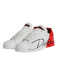 White Red Leather Logo Low Top Sneakers Shoes