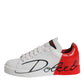 White Red Leather Logo Low Top Sneakers Shoes