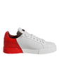White Red Leather Logo Low Top Sneakers Shoes