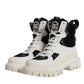 White Padded Mid Calf Lace Up Boots Shoes