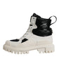 White Padded Mid Calf Lace Up Boots Shoes