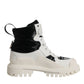 White Padded Mid Calf Lace Up Boots Shoes