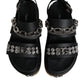 Black Crystal Embellish Strap Sandals Shoes