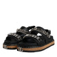 Black Crystal Embellish Strap Sandals Shoes