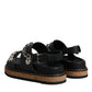 Black Crystal Embellish Strap Sandals Shoes