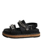 Black Crystal Embellish Strap Sandals Shoes
