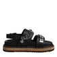 Black Crystal Embellish Strap Sandals Shoes