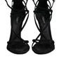 Black Leather Stiletto Heels Sandals Shoes