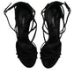 Black Leather Stiletto Heels Sandals Shoes