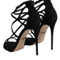 Black Leather Stiletto Heels Sandals Shoes