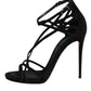 Black Leather Stiletto Heels Sandals Shoes