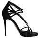 Black Leather Stiletto Heels Sandals Shoes