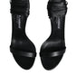 Black Leather Stiletto Heels Sandals Shoes