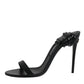 Black Leather Stiletto Heels Sandals Shoes