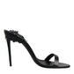 Black Leather Stiletto Heels Sandals Shoes