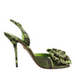 Green Python Leather Heels Sandals Shoes